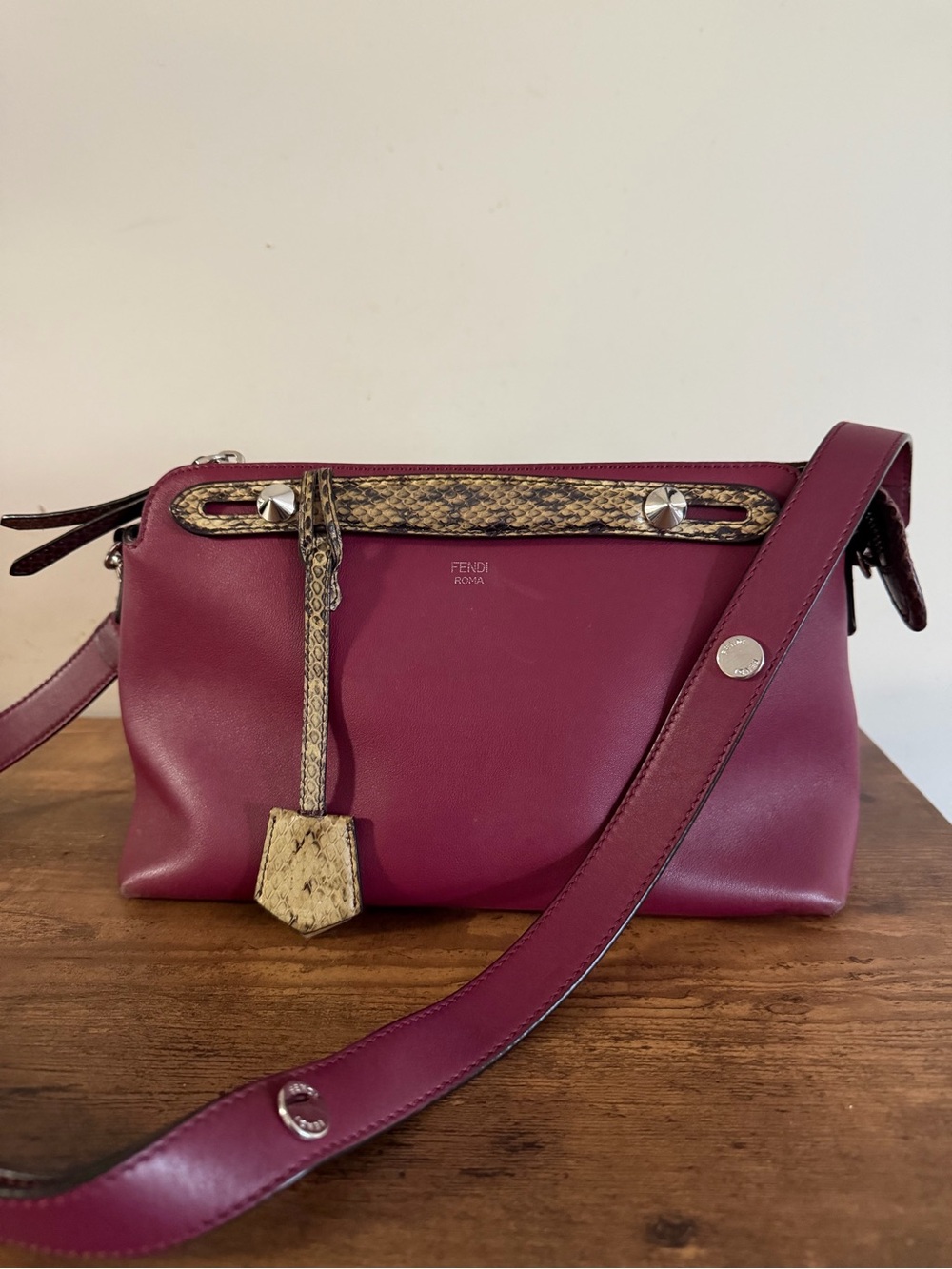 Fendi Boston Bag with Snakeskin Trim